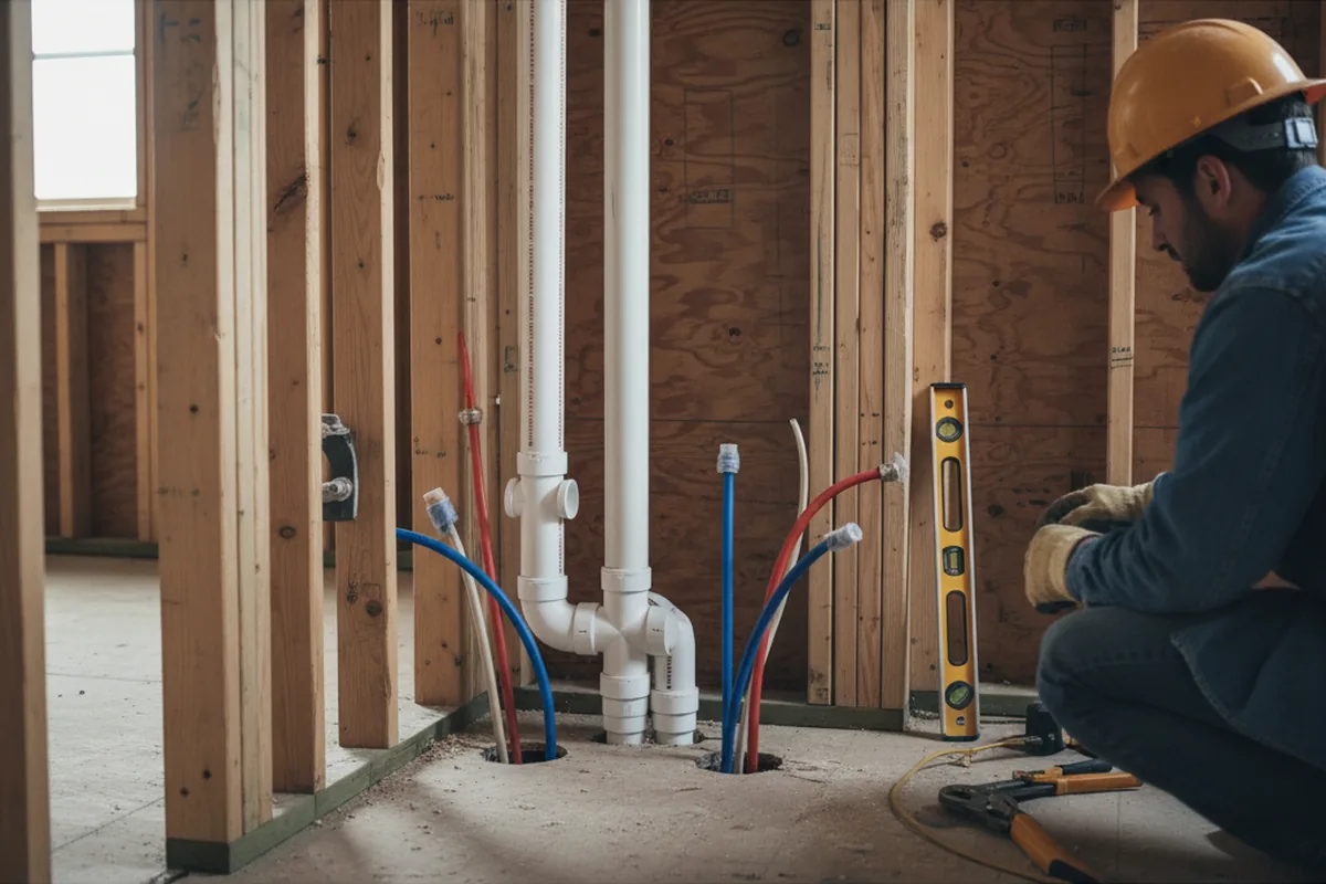 Drain and supply rough-in during Sump Pump Repair in Little Neck